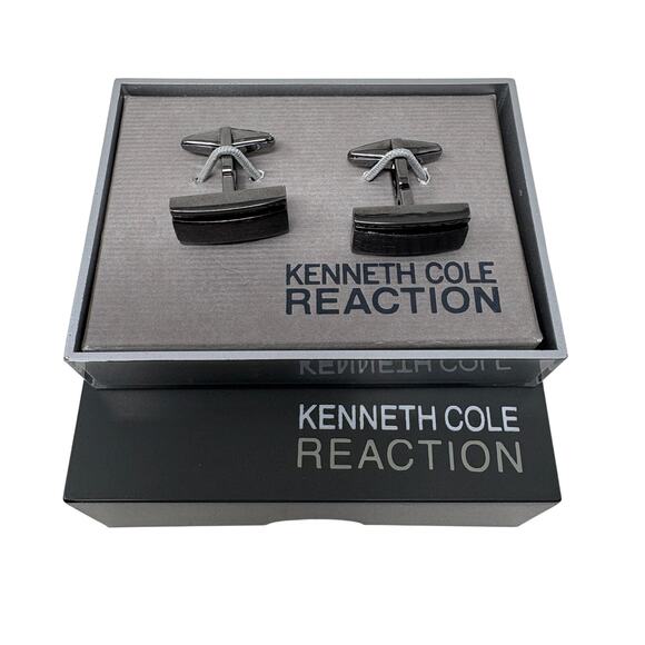 NEW! Kenneth Cole Reaction Cuff Links Formal Dress Suit Brushed Gun Metal - Picture 1 of 6